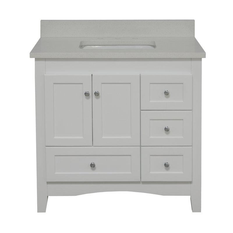 Edber 36'' Single Bathroom Vanity with Top, White, Carrara Marble