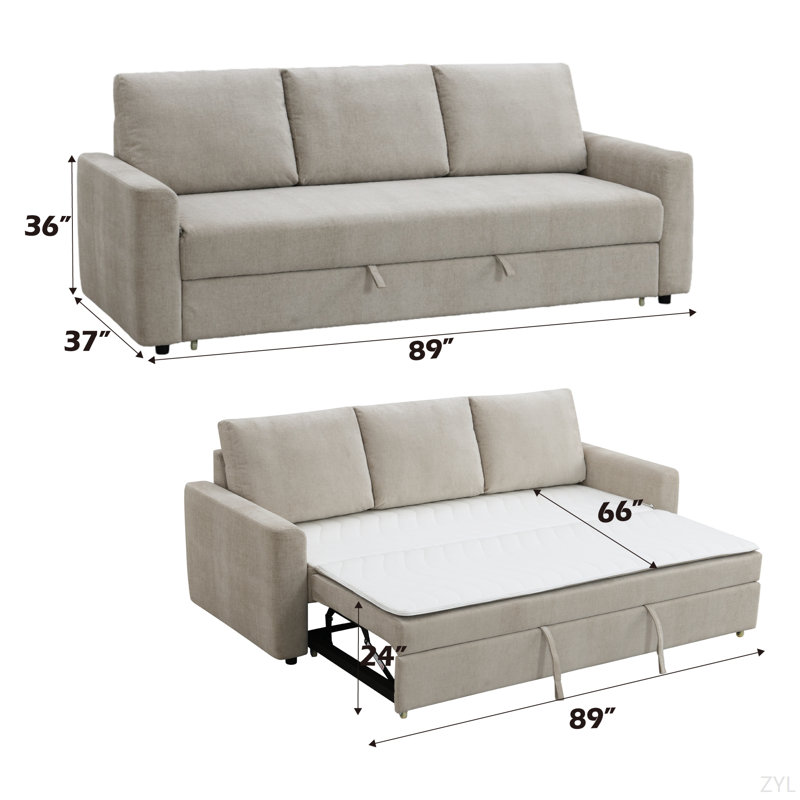 Beige Linen Pull Out Sleeper