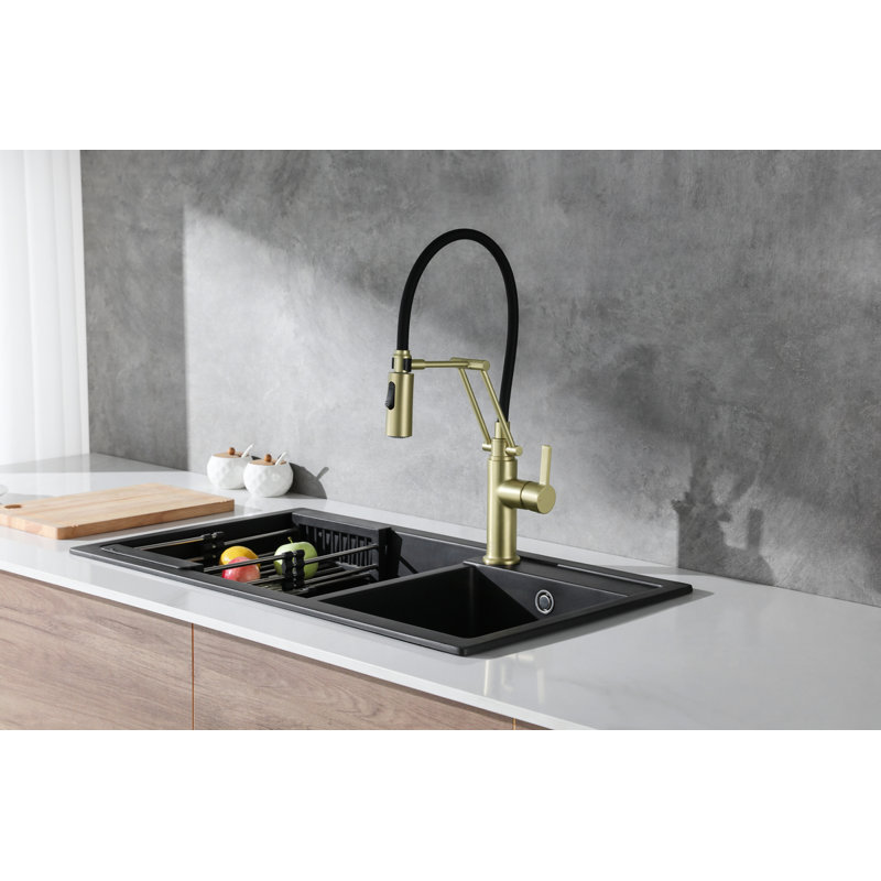 Elegant Home Living Leonardo Pull Down Spray Kitchen Faucet, Brushed Gold