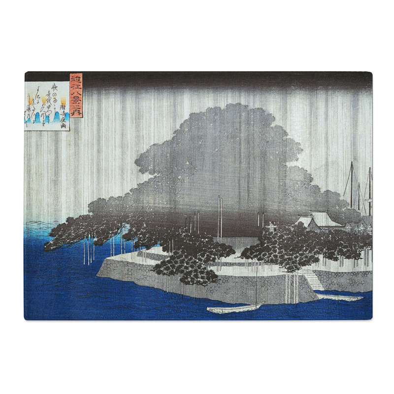 Tempered Glass Evening Rain on the Karasaki Pine by Utagawa Hiroshige Chopping Board, 28.5 cm x 20 cm