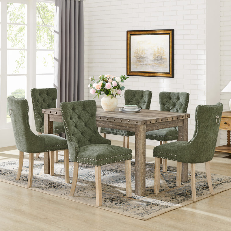 Ensemble de table de salle à manger 7 pièces, table de cuisine rectangulaire de ferme et 6 chaises de revêtement, vert