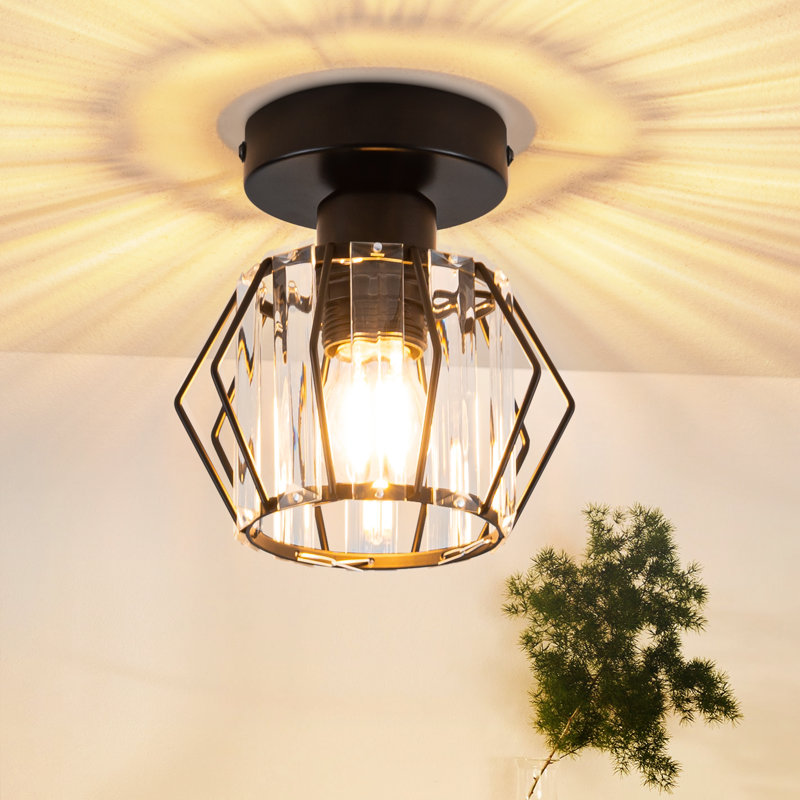 Crystal 1‑Light Diamond‑Shaped Wire Frame Flush Mount Ceiling Light