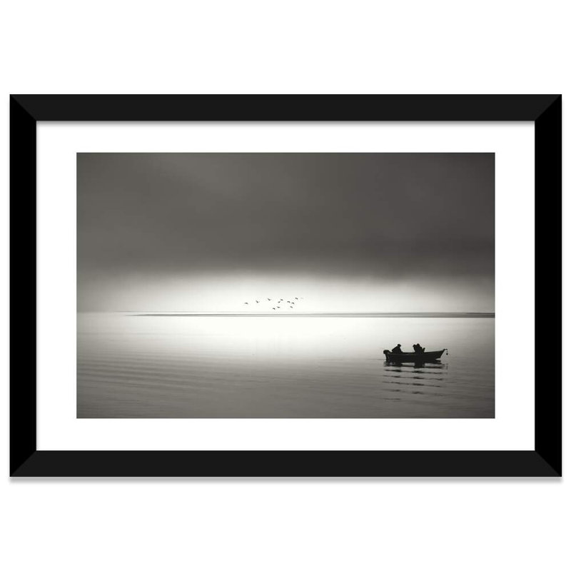 " Going Fishing " by Don Schwartz, 16" H x 24" W x 1" D, Black Framed Paper
