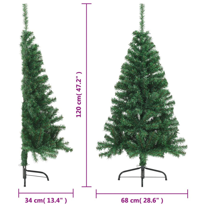 Christmas Tree Decoration Artificial Half-Circle Tree with Stand PET, Green, 4' H
