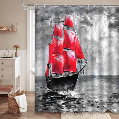 Sails Oil Painting Ship Ocean Celebration Art Modern Canvas Shower Curtain with 12 Hooks