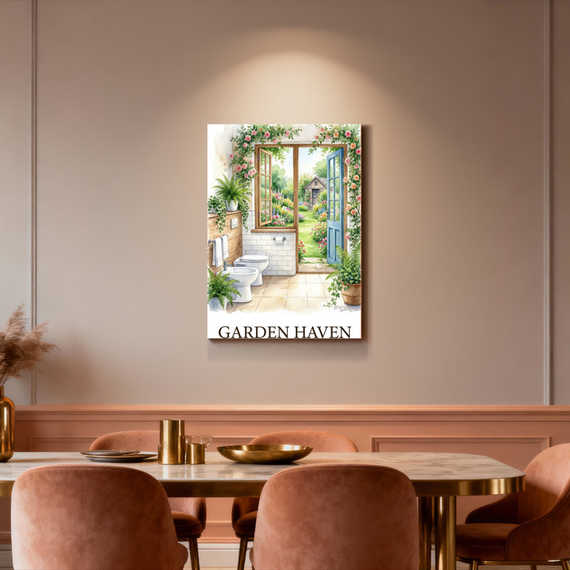 Ensemble de 1 tableau sur toile tendue représentant une scène florale dans une salle de bain de Garden Haven