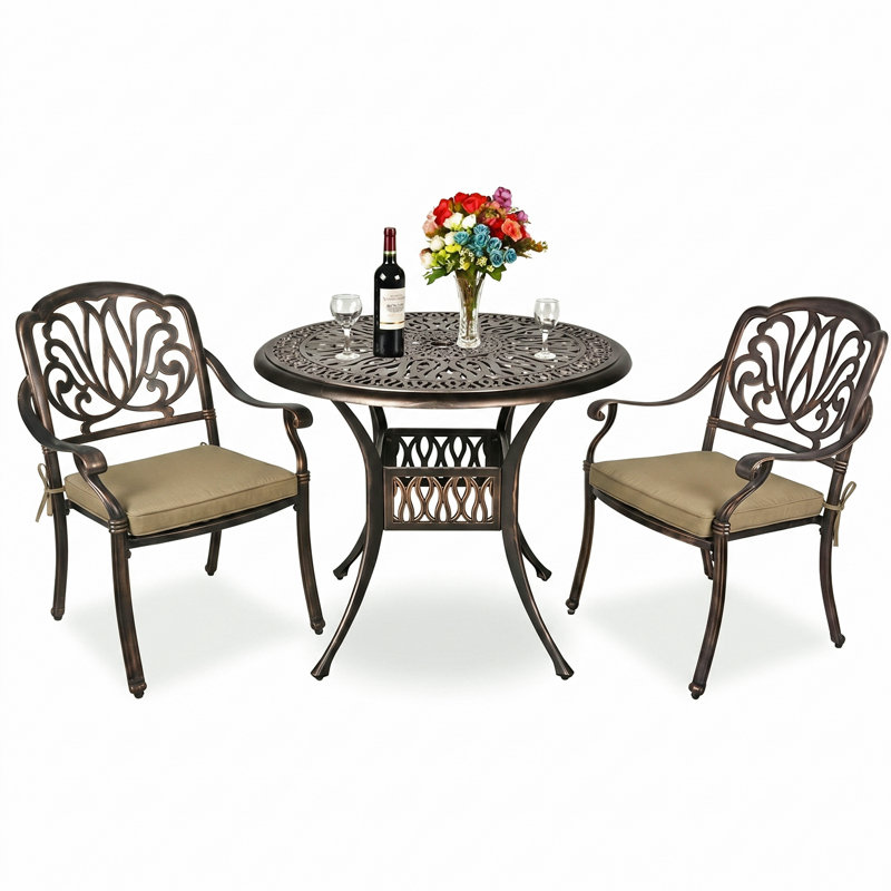 Emely 2- Person Patio Dining Table,Cast Aluminum Patio Table with Umbrella Hole