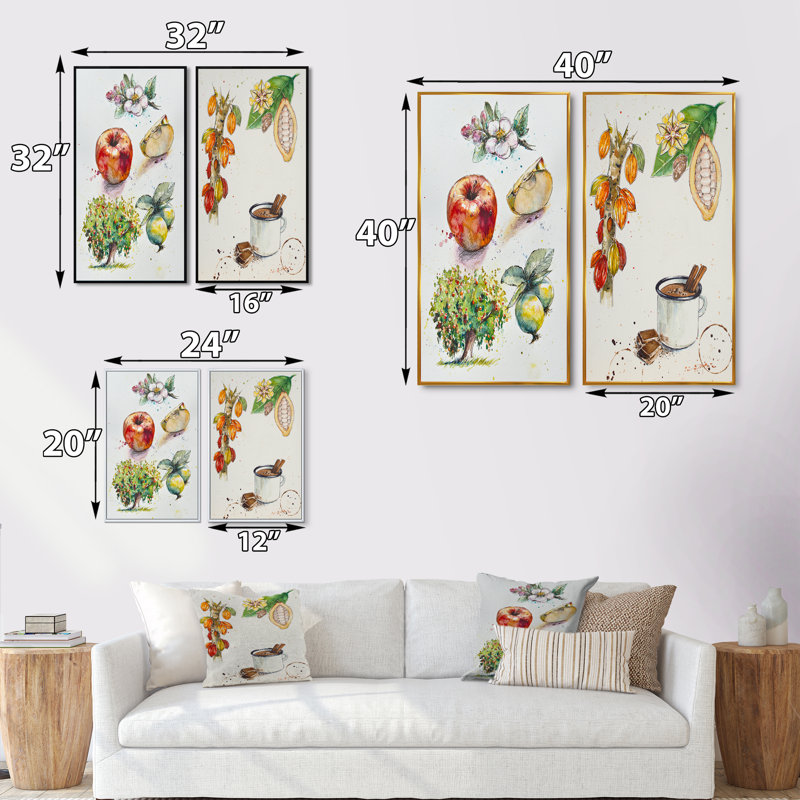 «Set of Apple Botanist II», ensemble de 2 impressions sur toile, H 20 po x l 24 po x P 1 po, Cadre flottant doré