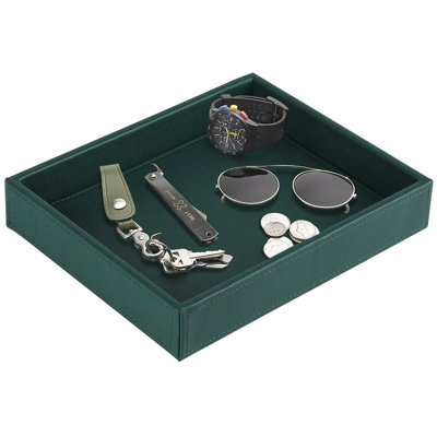 Plateau décoratif en similicuir, organisateur de rangement de bureau élégant, plateau de parfum décoratif, table de chevet ou commode (vert foncé)