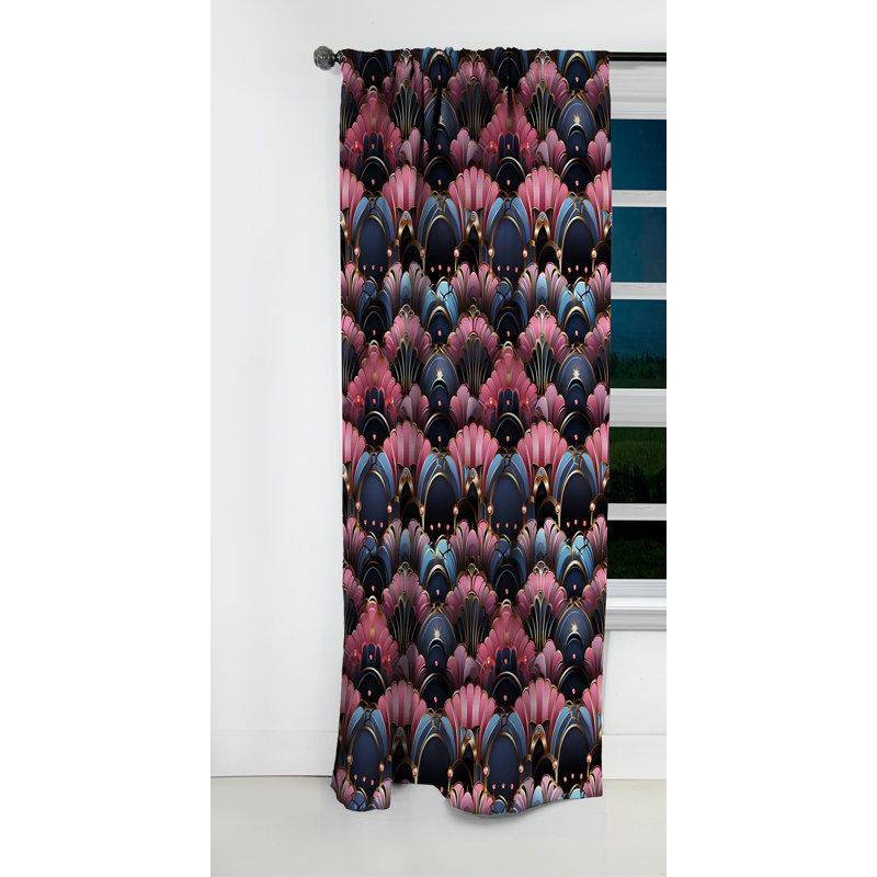 Motif damassé rose et bleu art déco I - Rideau damassé - Rideau occultant - 1 panneaux, L 52 po x L 108 po
