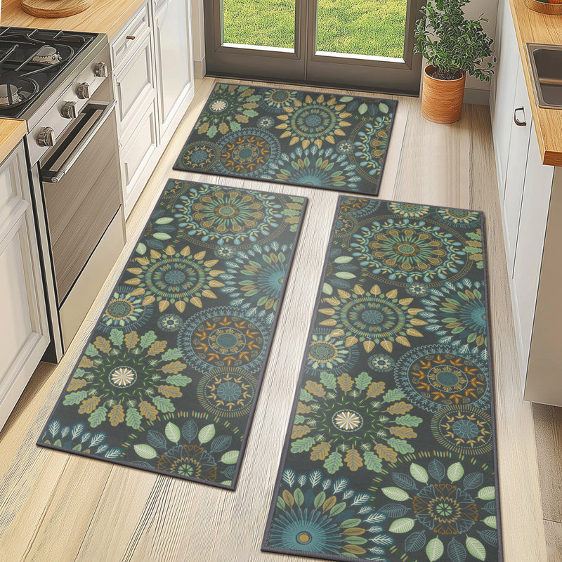 Tapis de cuisine antidérapant 3 pièces Mcnish, Vert foncé