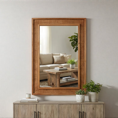 20"X30" Rattan Rectangle Solid Wood Frame Decorative Mirror,For Farmhouse