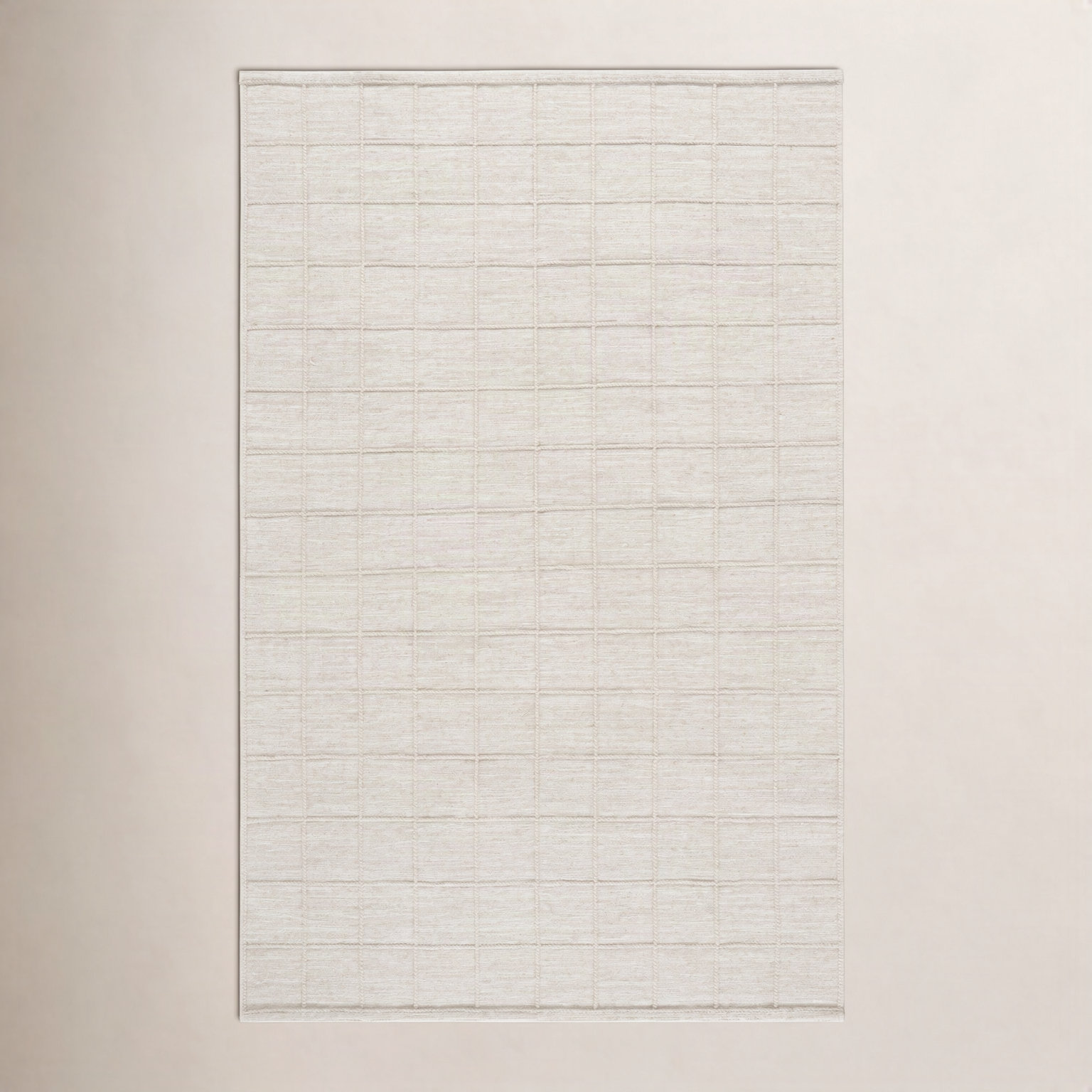 Beige Hand-Woven Geometric Wool Rug, Rectangle 3' x 5'