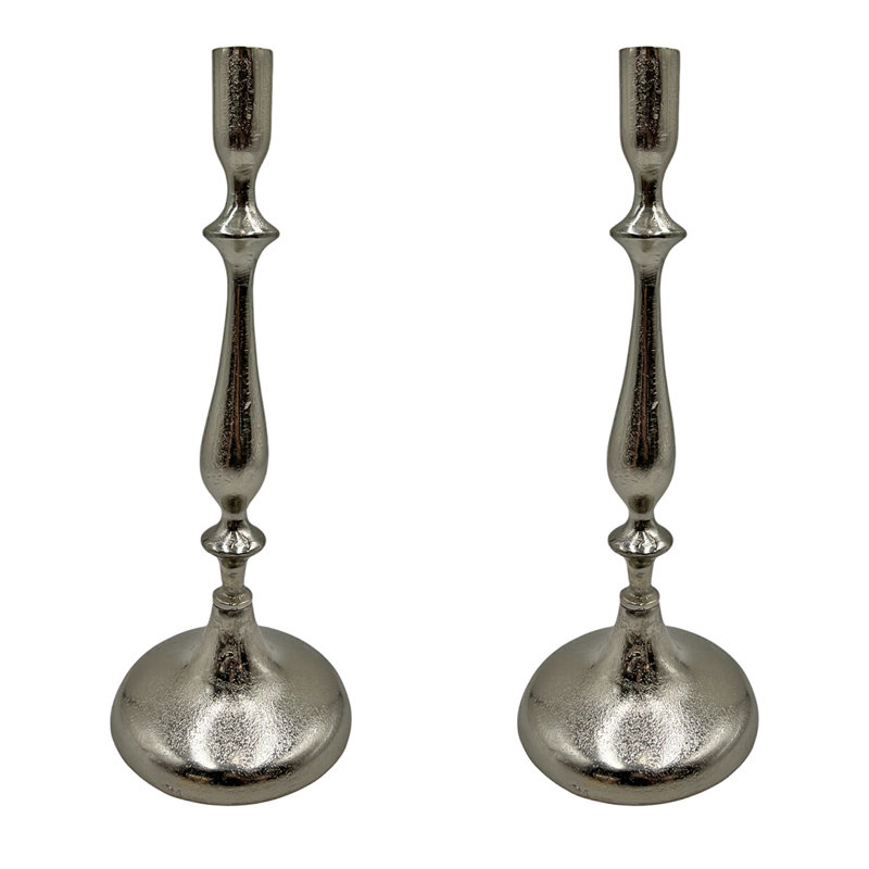 19.5" H Aluminum Taper Candlestick, Silver
