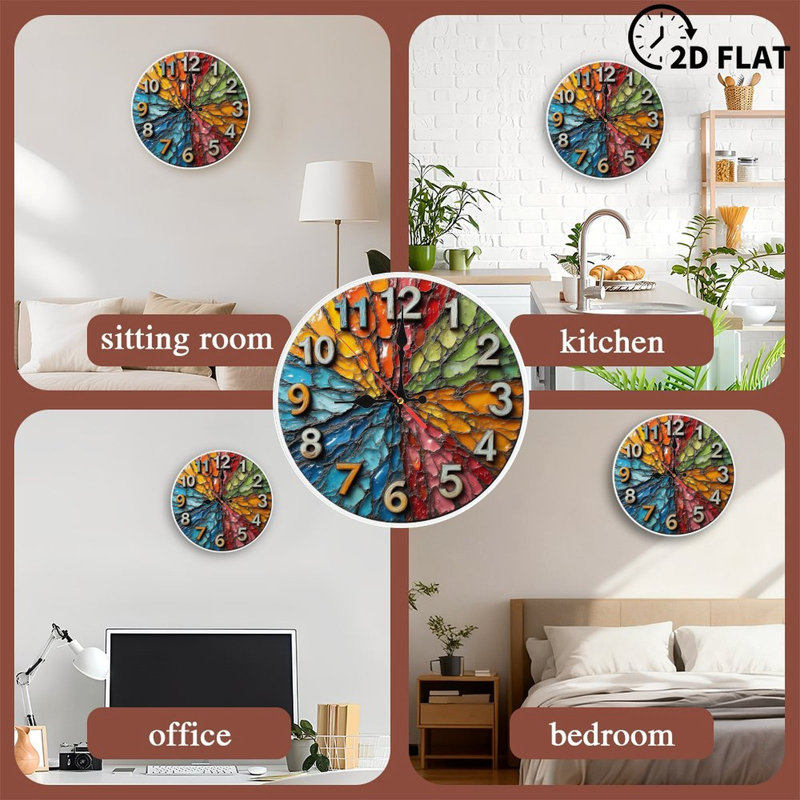 Rainbow Mosaic Resin Clock Wall Decor