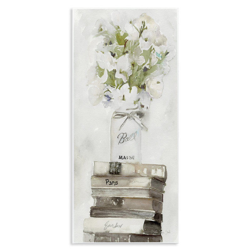 «White Floral Bouquet» sur des livres patinés par Stellar Design Studio - impression d'art graphique
