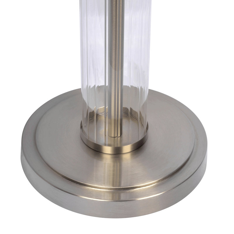 Lampe de table en nickel brossé avec interrupteur marche / arrêt et base en verre transparent