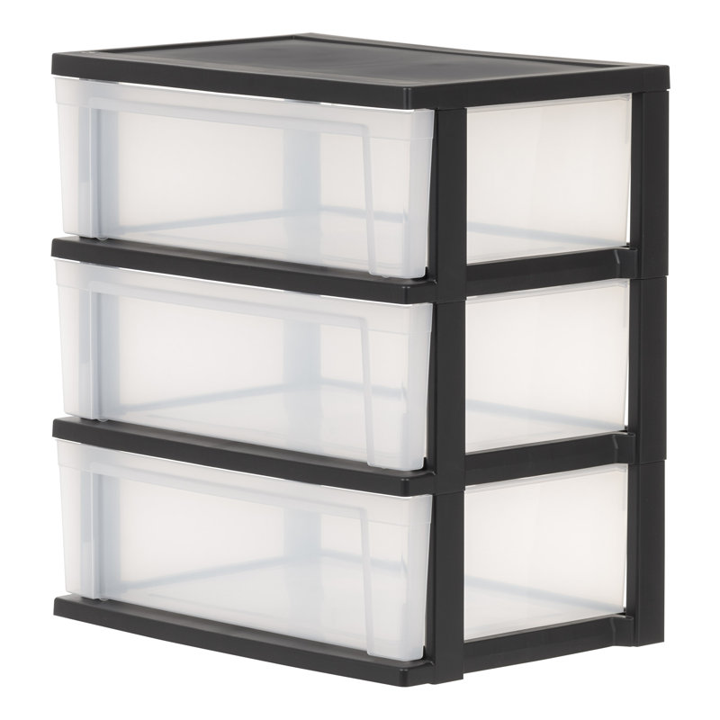 Black and Clear 3-Drawer Wide Plastic Storage Chest Set