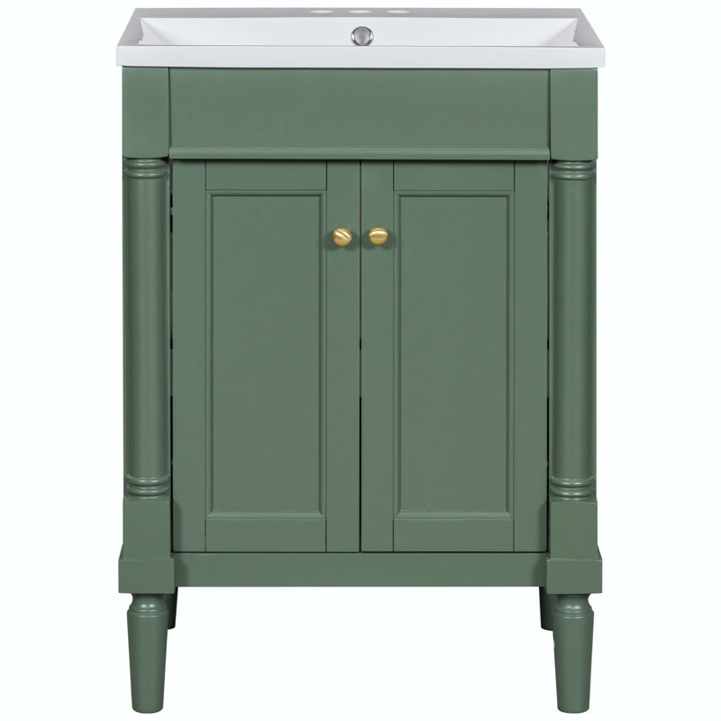 Meuble-lavabo de salle de bain avec lavabo, Vert, Doré