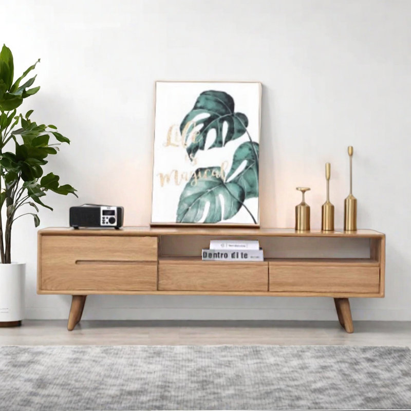 Meuble télé tout en bois massif minimaliste moderne, H 17,71 po x L 59,05 po x l 15,74 po
