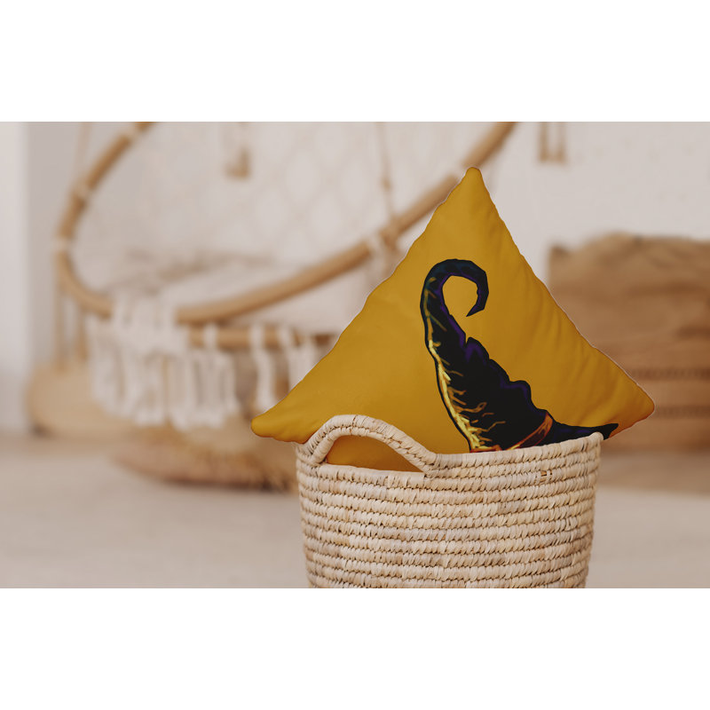 Housse de coussin carré d’extérieur à imprimé de fêtes de sorcellerie/insert, H 18 po x l 18 po, Or