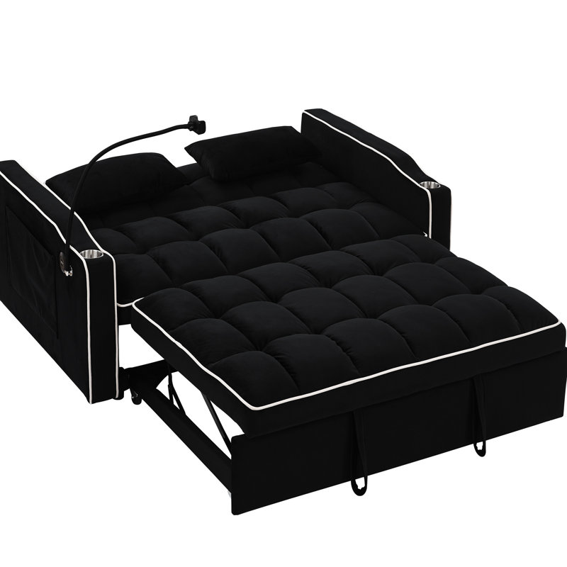 Modern Bed With Adjustable Back, Port, Ashtray & Phone Mount - Black Velvet Foldable Back And Function  Black
