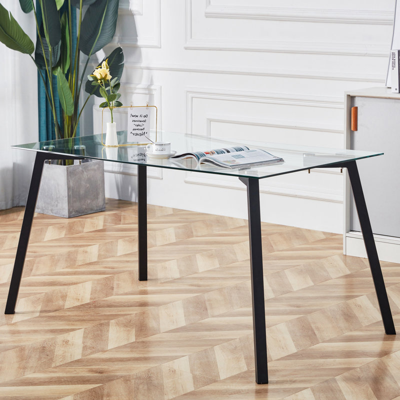 L-Shaped Glass Top Metal Base Credenza Desk