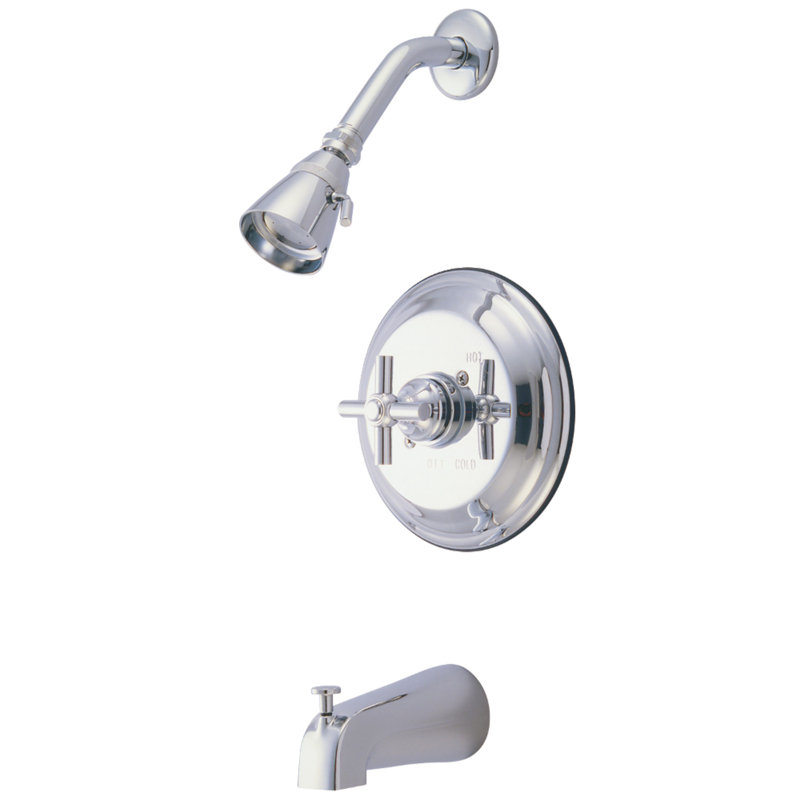 Robinet de baignoire et douche à pression équilibrée à poignée simple Kingston Brass Elinvar, Chrome poli, Oui