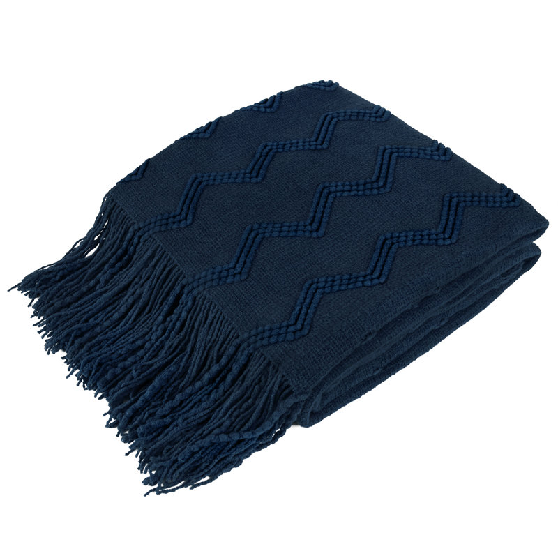 Navy Blue Knitted Fleece Reversible Throw Blanket