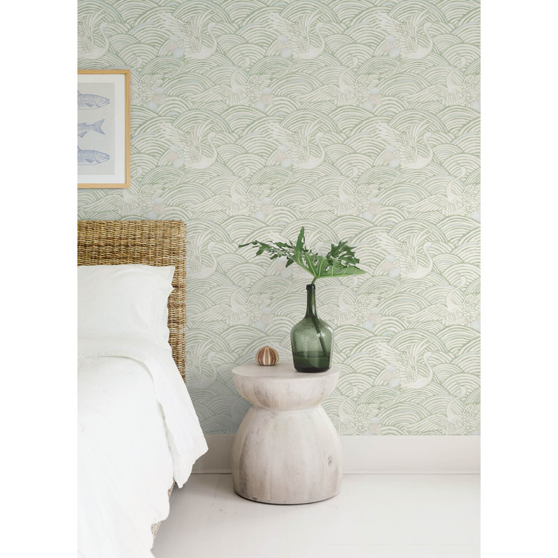 Papier peint Egret Sage Tidal Dance, Vert