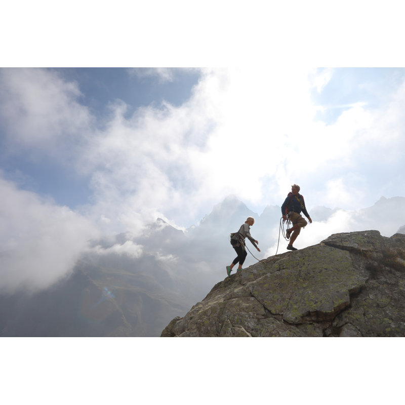 Mature Couple Climb Rock Ridge by AscentXmedia - No Frame Print on Canvas, 20cm H x 30cm W