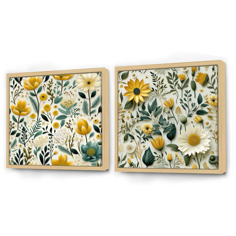 Antonin - Ensemble de 2 collages carrés botaniques abstraits, Cadre flottant brun, H 16 po x l 33 po