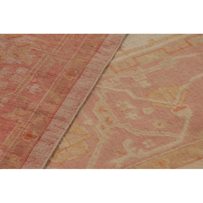 Antique Turkish Oushak Rug In Cream And Pink With Floral Medallion - Rug & Kilim