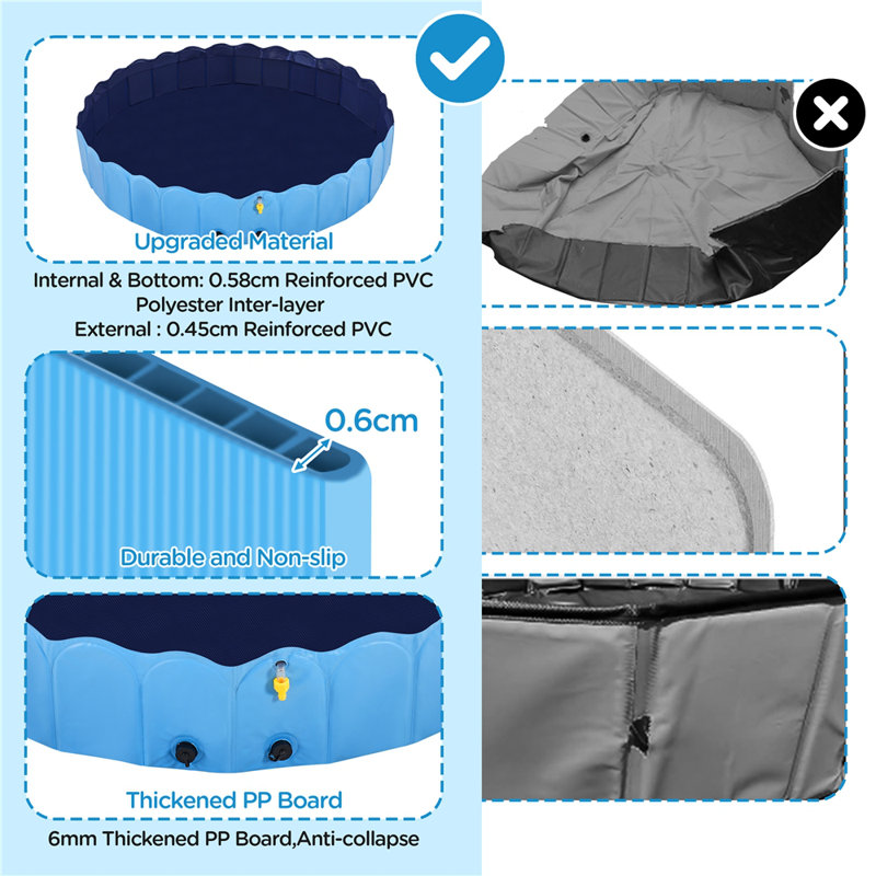 33cm Foldable Dog Pool, 33cm H x 200 cm W x 200cm D