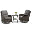 Chaises berçantes pivotantes d'extérieur en rotin avec coussins et table d'appoint Koba-148766585-148766586