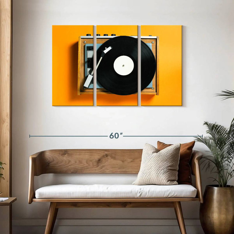 Abarca Retro Yellow Record Player, 28" H x 45" W