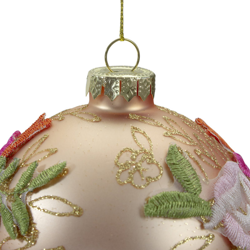 Ornement de Noël boule de verre rose, H 4 po x l 4 po x P 4 po