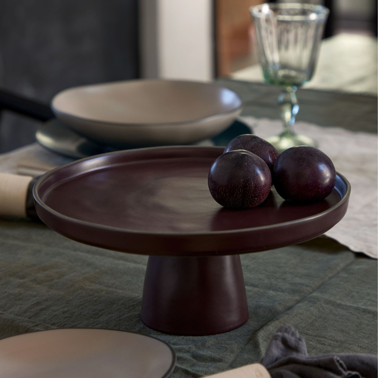 Stacked Organic Stoneware Cake Stand, Black