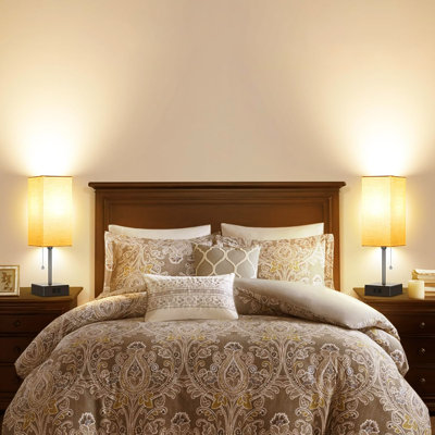 Set of 2 Bedroom Table Lamps, 15" 3 Color Dimmable, with Pull Chain and AC Outlets, Includes 2 Bulbs