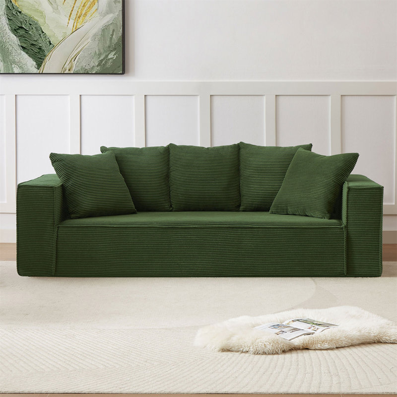 Canapé Rossmoor, Velours côtelé vert, H 31 po x l 89 po x P 38 po