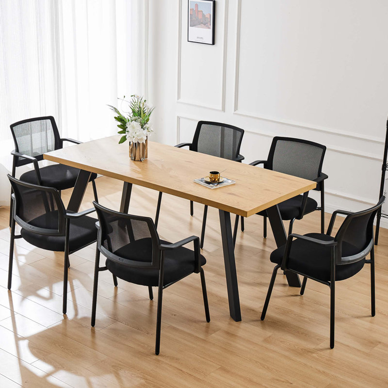 Mesh Back Stacking Arm Chairs, Guest Reception Chairs, Ergonomic Office Chair with Armrests, Black