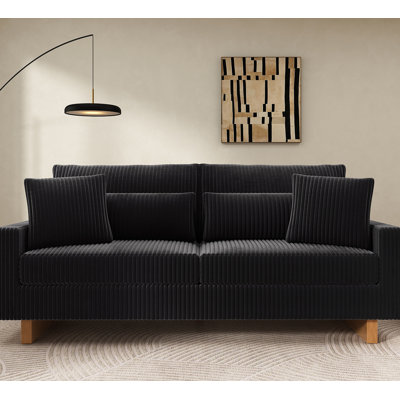 Modern Corduroy Loveseat Sofa With Four Pillows, Compact Design For Comfort And Contemporary Living Spaces.