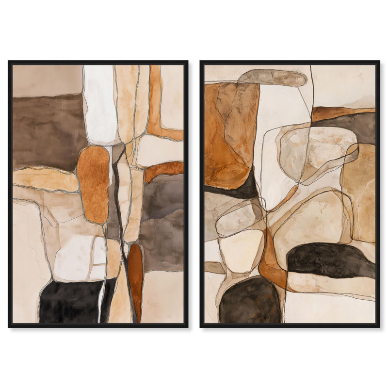Ensemble de décoration murale Quarry, reproduction d'art sur toile, ensemble boho doré par Art Remedy, cadre noir, 20 x 30