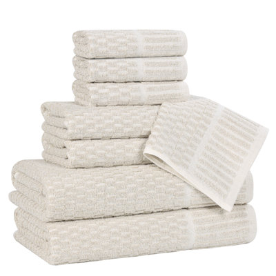 Blue Nile Mills Viscose Cotton Blend Towel Set - Checkered Texture - Quick-Dry, Fade-Resistant