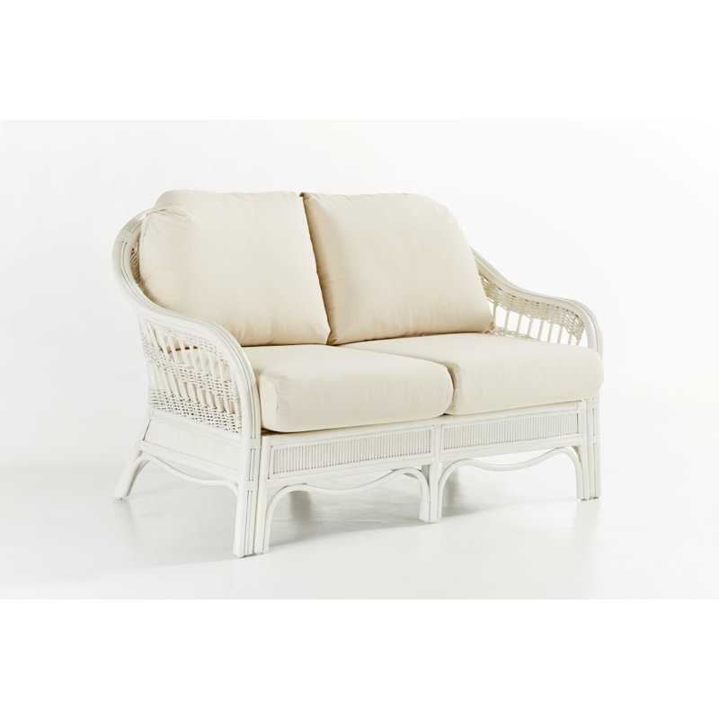 Causeuse à accoudoirs évasés en coton 52 po Wittig, Beige naturel uni Dening, Blanc délavé