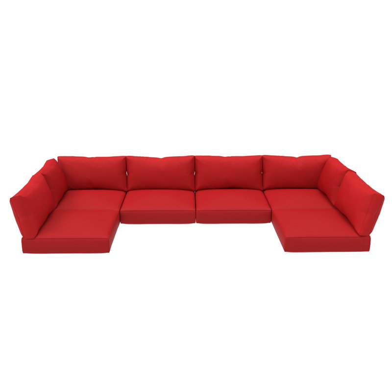 Outdoor Sunbrella Foam Seat and Polyfill Back Cushion Set, 5" Thick Foam, UV Proof Patio Furniture, Canvas Jockey Red