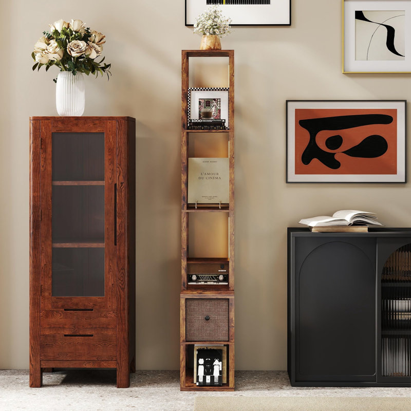 169cm LED Tray Table Floor Lamp, Brown