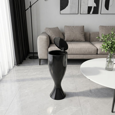 13L Goblet-Shaped Plastic Rubbish Bin with Push-Open Lid & Wheels