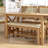 70W Farmhouse Cross Base Dining Table With 2 Upholstered Cross Back Chairs and 2 Benches
