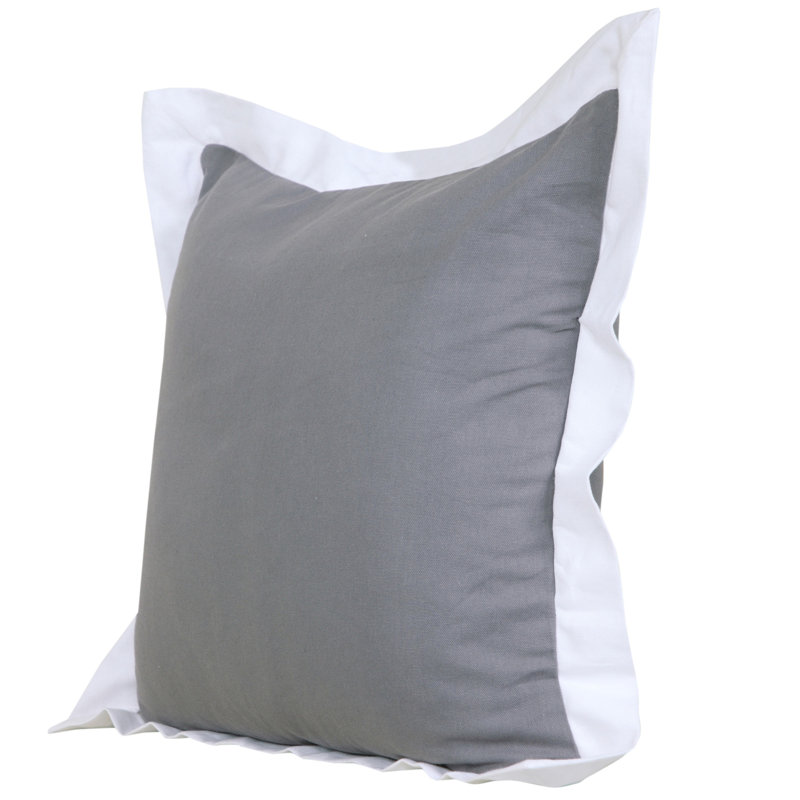 Coussin à fermeture à glissière 100% coton 20 po x 20 po, Gris / blanc